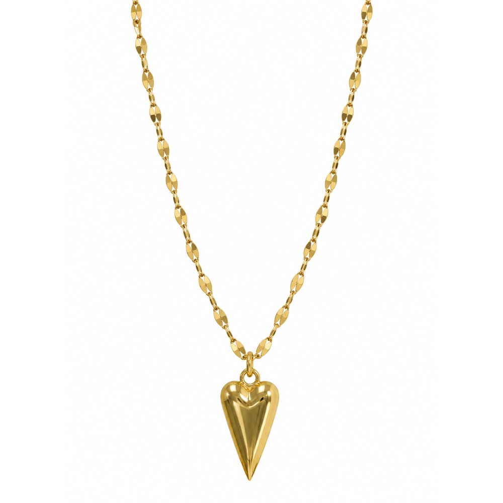 Long Gold Puffy Heart Necklace 34" 18K Gold Plated Statement Pendant